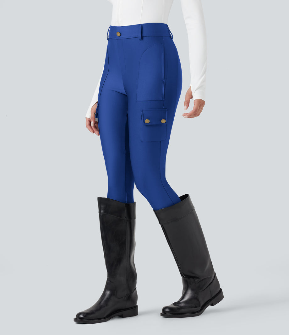 High Waisted Sheen 7/8 Leggings with Pockets - Beaucoup Blue