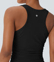 Round Neck Racerback Ruched Yoga Tank Top - Black