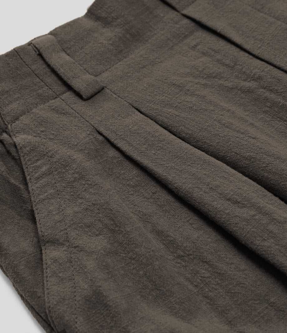 High Waisted Pocket Wide Leg Flowy Solid Palazzo Casual Linen-Feel Pants - Dark Earthy Brown