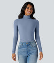 Halara HeatCore Turtleneck Long Sleeve Thumb Hole Casual Warming Top - Forever Blue