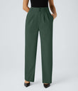Halara Flex™ High Waisted Zipper Pocket Shirred Straight Leg Work Pants - Dark Green