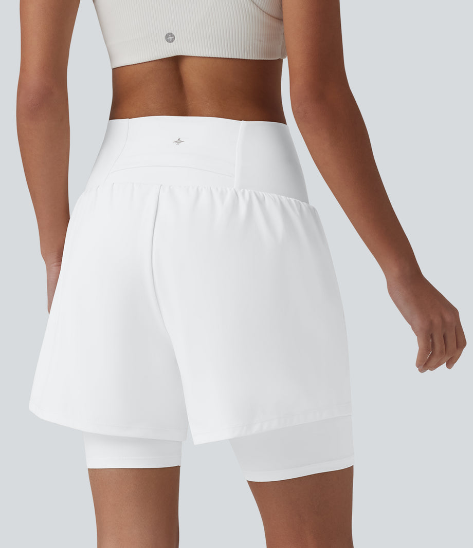SoftlyZero™ Airy Super High Waisted 2-in-1 Cool Touch Yoga Shorts 7'' with Pockets - White