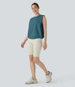 Round Neck Ruched Cool Touch Yoga Tank Top-UPF50+ - Hydro