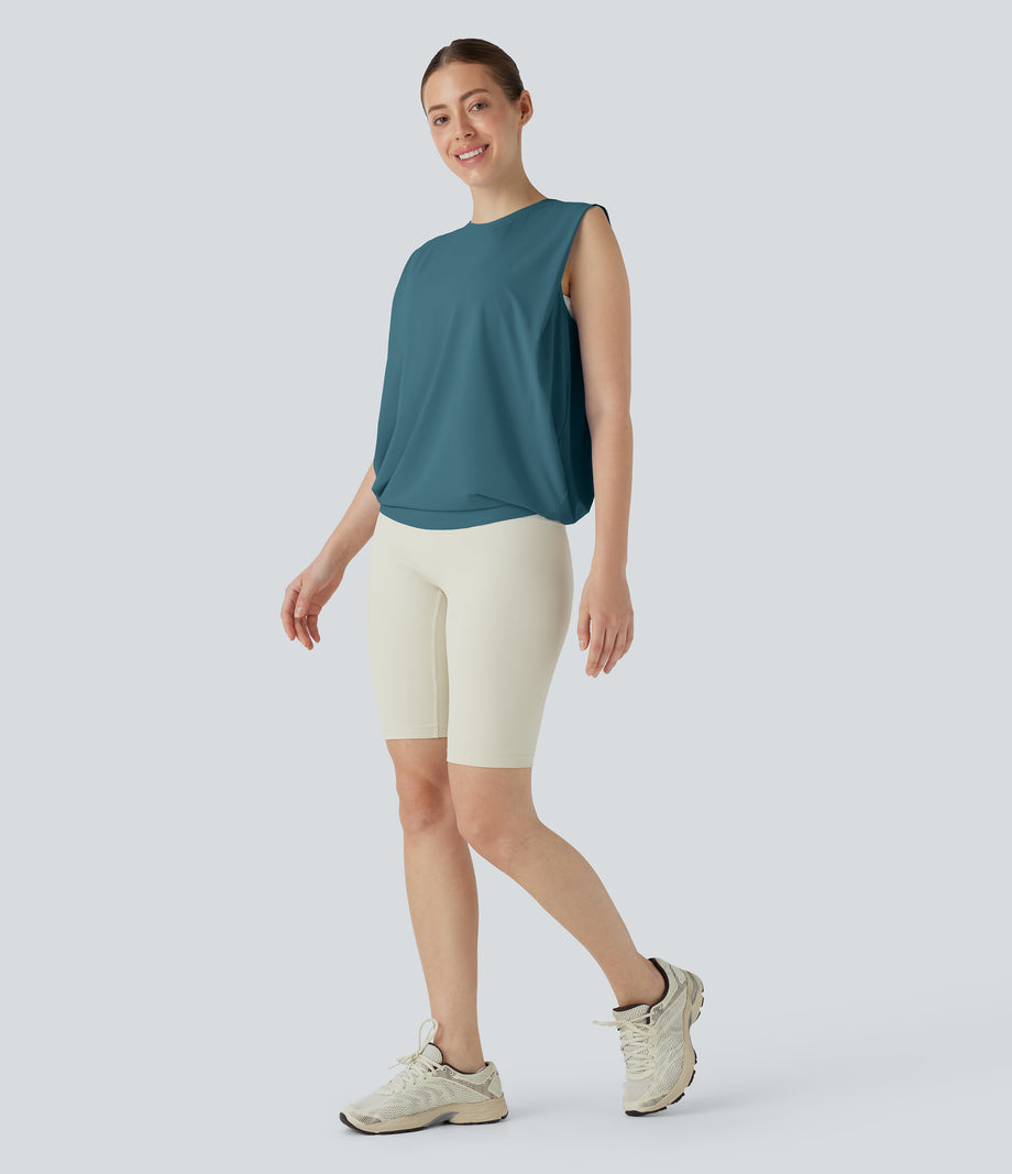 Round Neck Ruched Cool Touch Yoga Tank Top-UPF50+ - Hydro