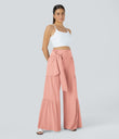 Breezeful™ High Waisted Shirred Tie Front & Back Wide Leg Flowy Quick Dry Casual Pants - Peach Melba