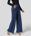Halara Flex™ High Waisted Pockets Wide Leg Loose Work Jeans - Washed Denim Navy Blue