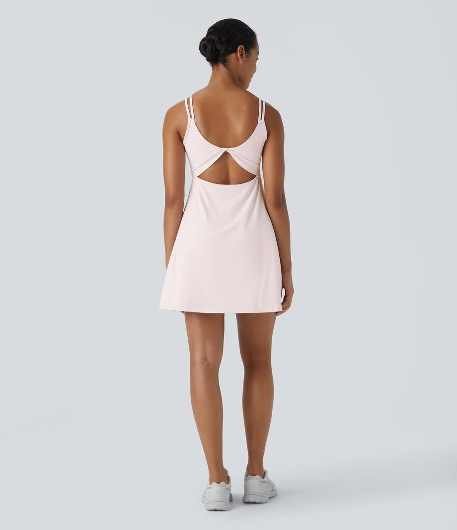 SoftlyZero™ Plush Double Straps 2-Piece Pocket Slip Dance Active Dress A-D Cups - Chiffon White