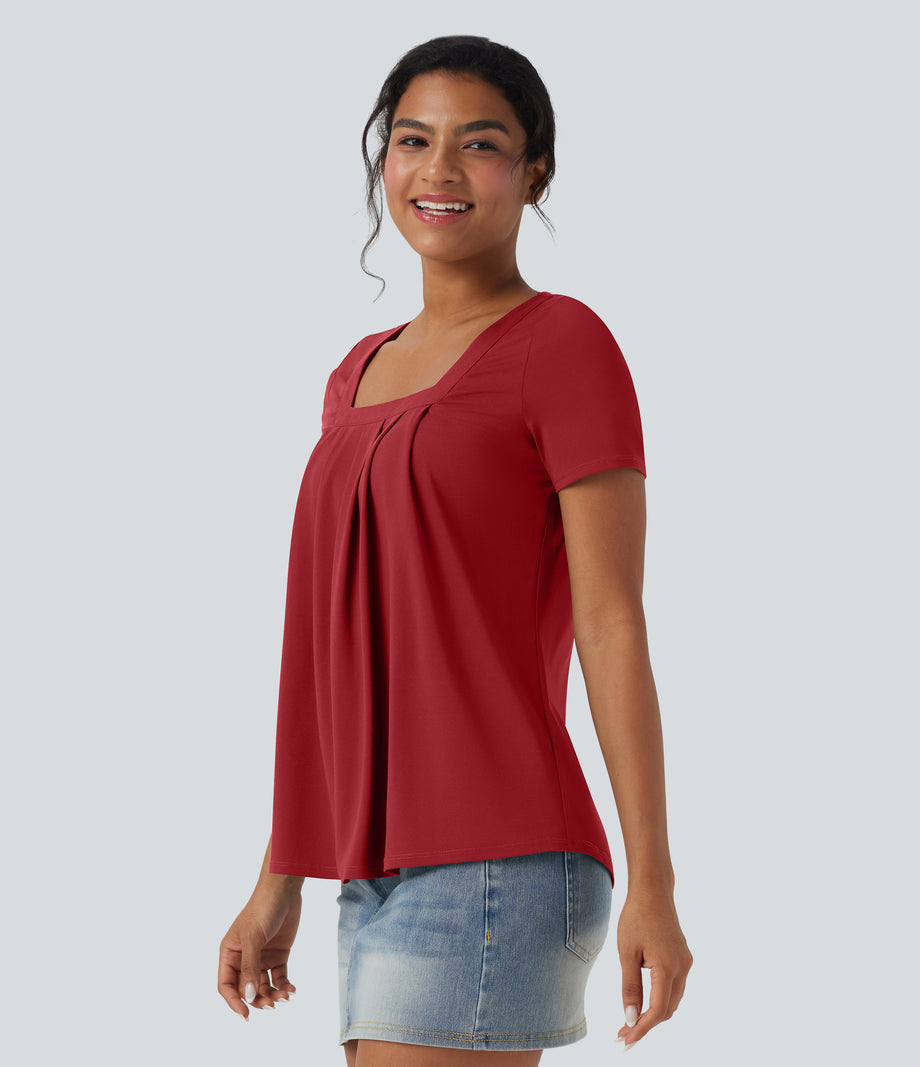 Square Neck Short Sleeve Casual Top - Emboldened