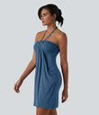 Halter Tie Back Mini Resort Dress with Pockets - Stellar
