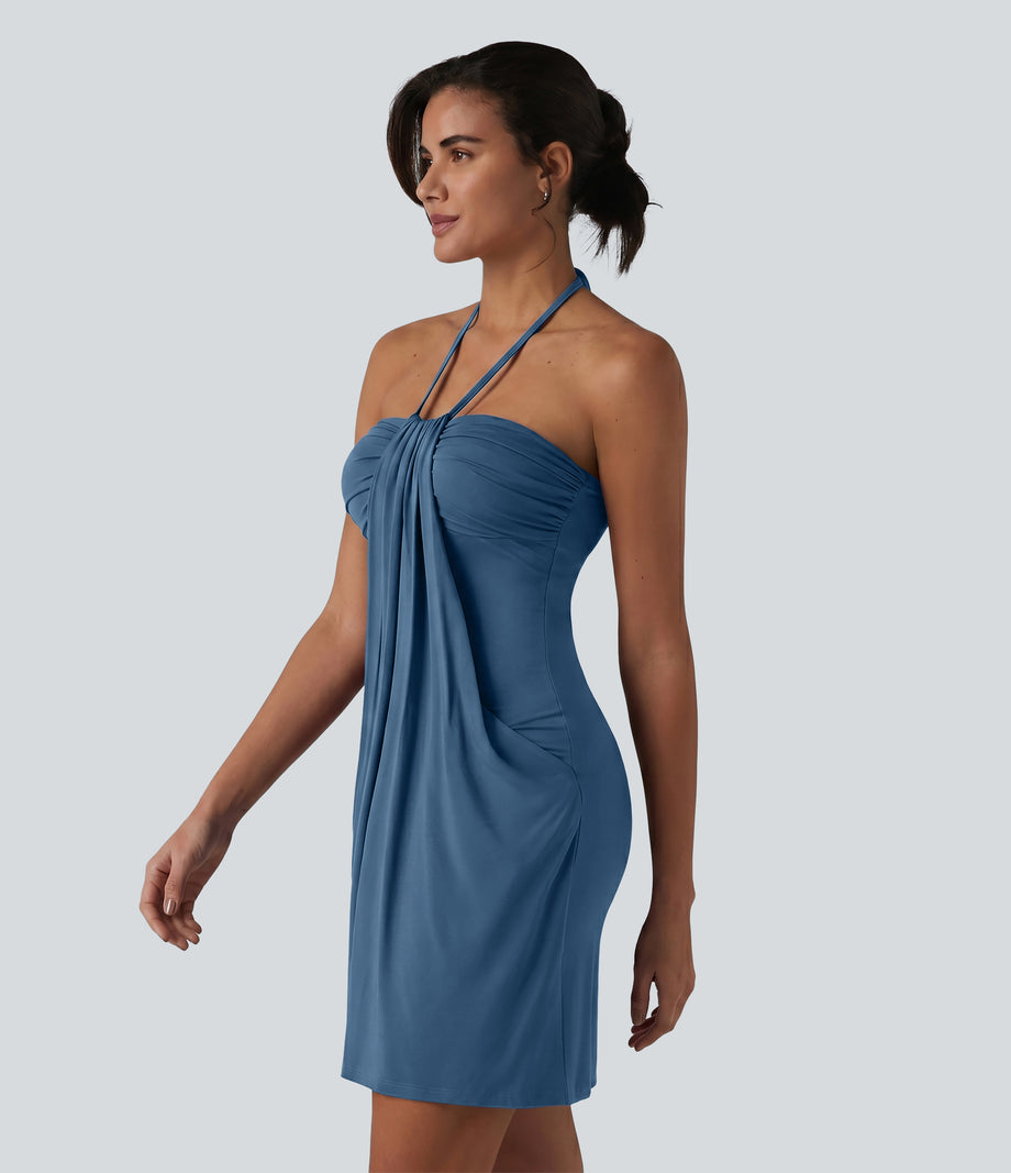 Halter Tie Back Mini Resort Dress with Pockets - Stellar