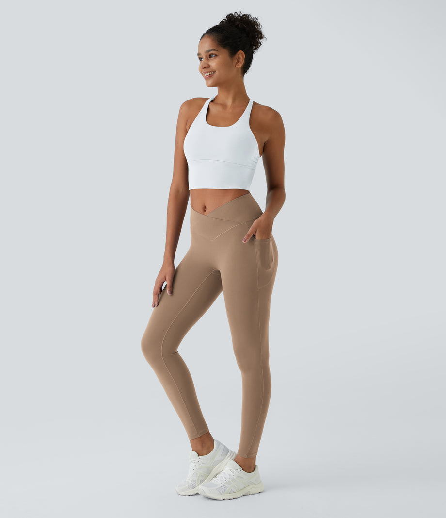 SoftlyZero™ Crossover Pocket Plain Leggings-UPF50+ - Burro