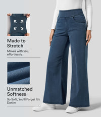 Halara Flex™ High Waisted Pockets Wide Leg Loose Work Jeans - Washed Denim Bleached Blue