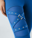 DayStretch High Waisted Crossover Contrast Mesh Decorative Buckle Yoga Leggings - Victoria Blue