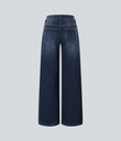 Halara Flex™ Low Rise Zipper Pockets Washed Baggy Wide Leg Casual Jeans - Distressed Denim Dark Blue