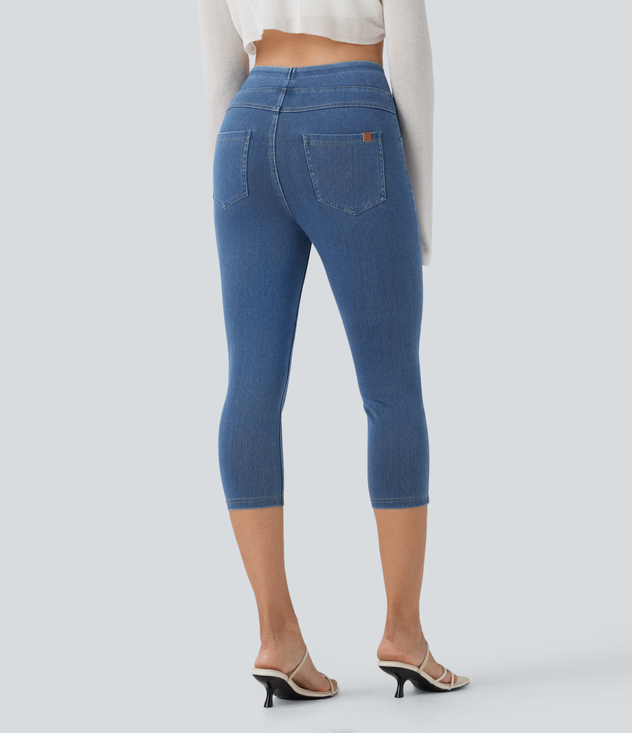 Halara Flex™ High Waisted Pocket Denim Capri Casual Leggings - Denim Dark Blue