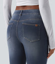 Halara Flex™ Low Rise Zipper Pockets Washed Casual Bootcut Jeans - Paint Blue Denim