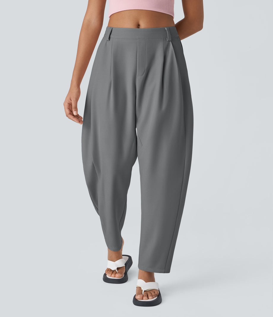 Mid Rise Pocket Barrel Leg Baggy Work Pants - Poppy Seed