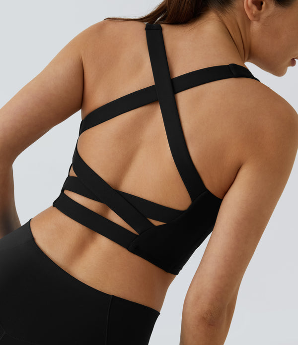 SoftlyZero™ Airy Square Neck Backless Crisscross Cropped Cool Touch Yoga Tank Top-UPF50+ - Black
