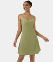 SoftlyZero™ Airy Cut Out 2-in-1 Pocket Cool Touch Longer Active Dress-UPF50+ - Green Foliage