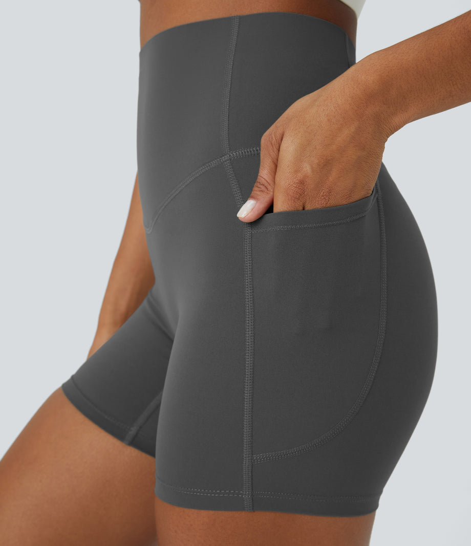 Halara UltraSculpt™ High Waisted Tummy Control Side Pocket Shaping Training Biker Shorts 5'' - Volcanic Ash