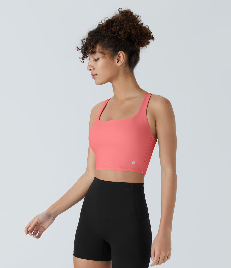 SoftlyZero™ Airy Square Neck Backless Crisscross Cropped Cool Touch Yoga Tank Top-UPF50+ - Shell Pink