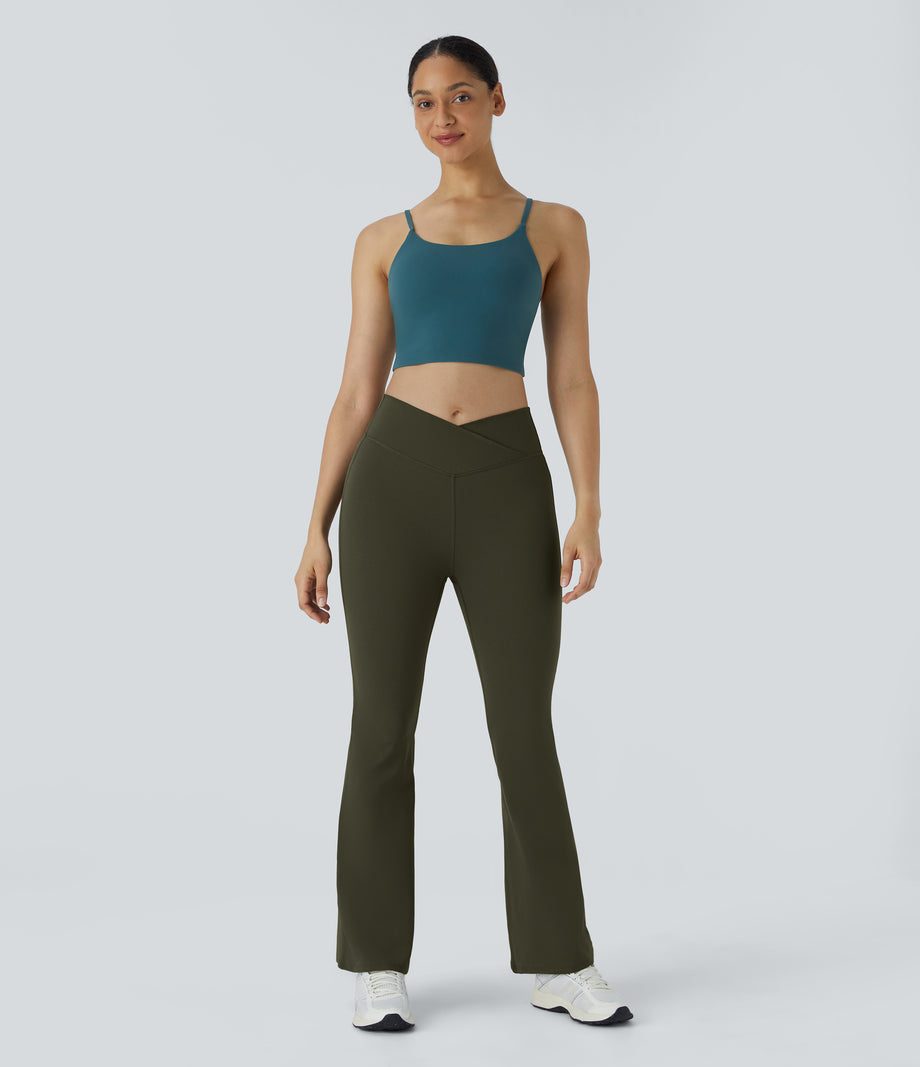 DayStretch High Waisted Crossover Flare Yoga Leggings - Forest Night
