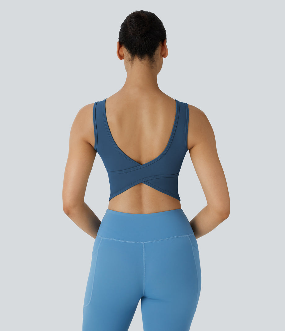 U Neck Crossover Barre Ballet Dance Tank Top A-D Cups - Electric Blue