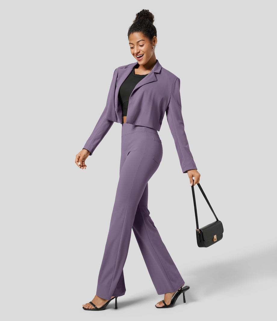 Halara Flex™ High Waisted Back Side Pocket Slight Flare Work Pants - Montana Grape