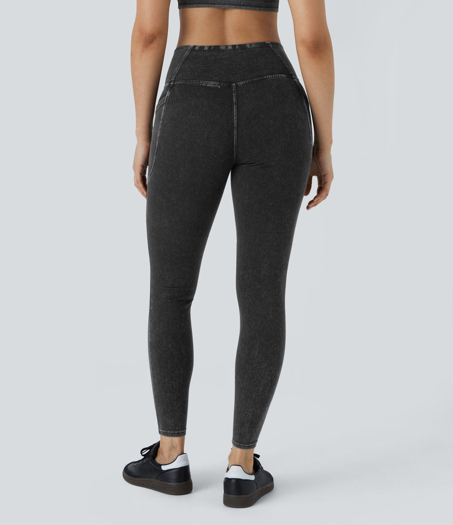 Halara Flex™ Crossover Pocket Washed Denim Work Leggings - Hemp Rope Black Denim