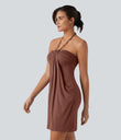 Halter Tie Back Mini Resort Dress with Pockets - Brick Dust