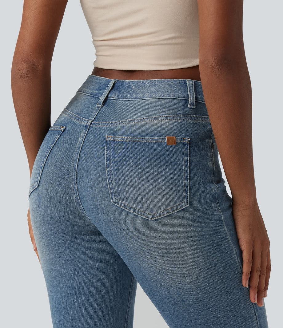 Halara Flex™ High Waisted Pockets Washed Casual Bootcut Jeans - Blue Surf Denim
