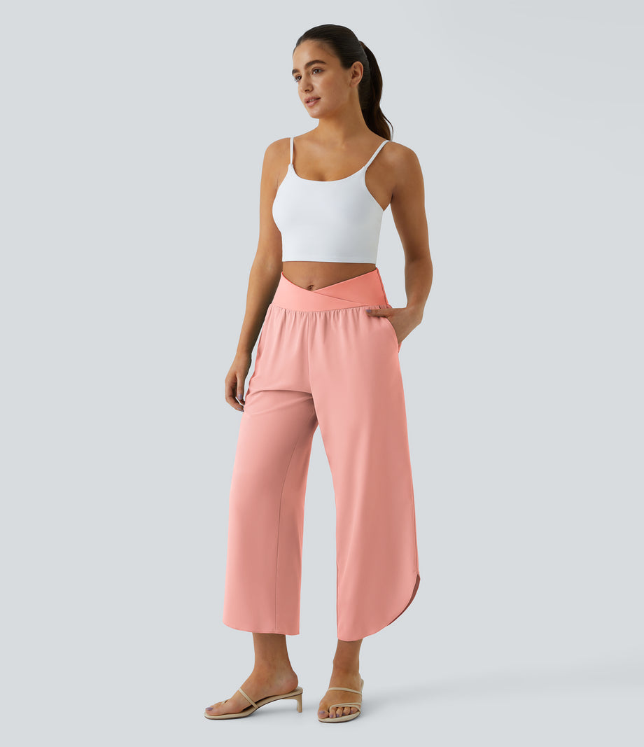 Breezeful™ High Waisted Crossover Quick Dry Resort Pants with Pockets - Blossom