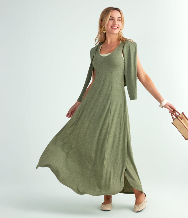 U Neck Flowy Maxi Casual Tank Dress - Light Green Floral Yarn