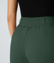 Halara Flex™ High Waisted Zipper Pocket Shirred Straight Leg Work Pants - Dark Green