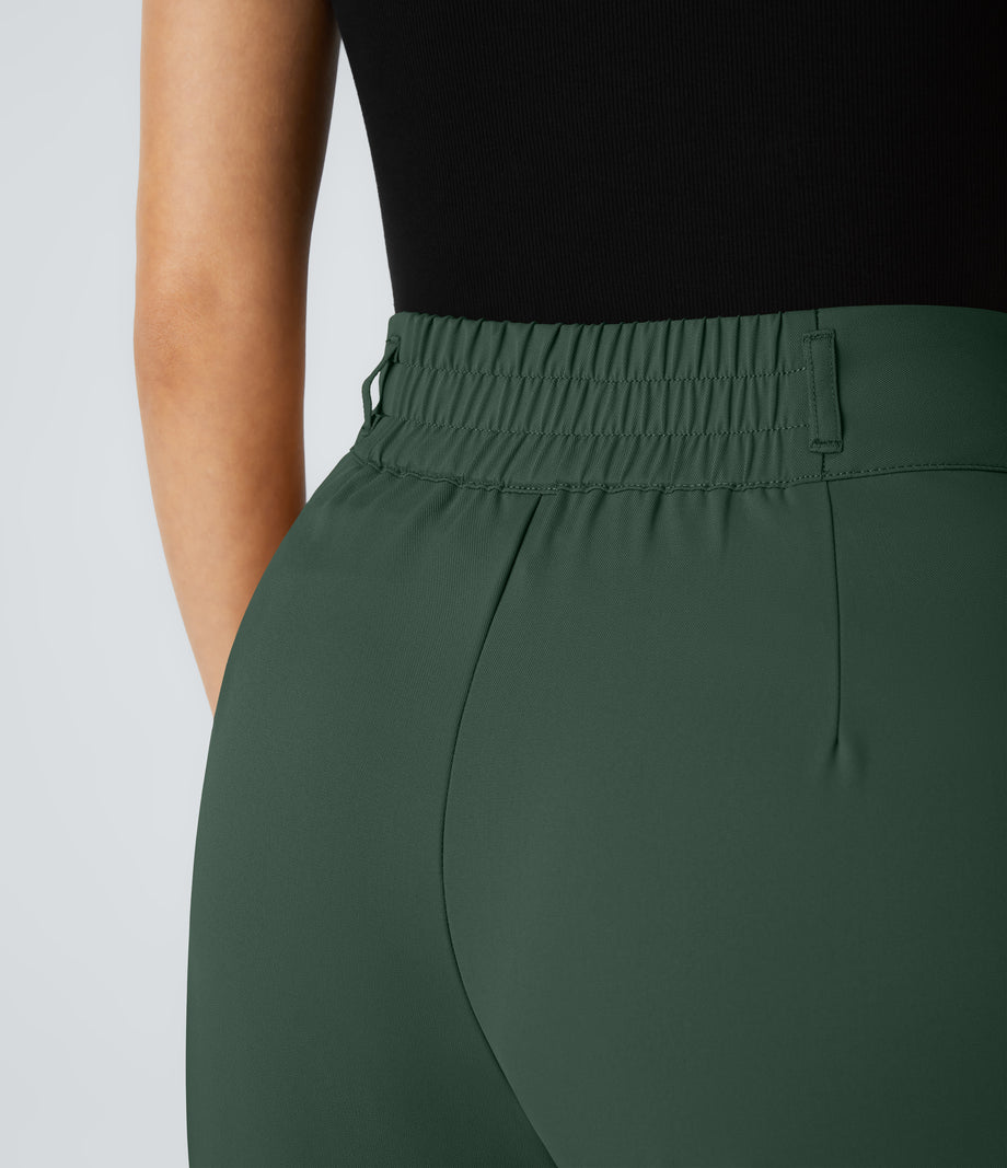 Halara Flex™ High Waisted Zipper Pocket Shirred Straight Leg Work Pants - Dark Green