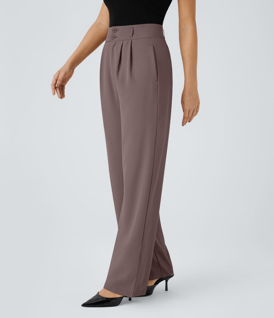 Halara Flex™ High Waisted Zipper Pocket Shirred Straight Leg Work Pants - Roselle Purple