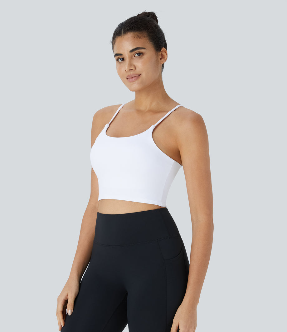Basic Padded Workout Cropped Low Support Tank Top A-D Cups - White