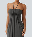 Halter Tie Back Maxi Dress with Pockets - Darl Gray Floral Yarn