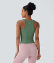 Round Neck Racerback Ruched Yoga Tank Top - Too Hot to Handle - Jade
