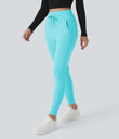 SoftlyZero™ Plush High Waisted Drawstring Pocket Plain Full Length Joggers - Baroque Blue