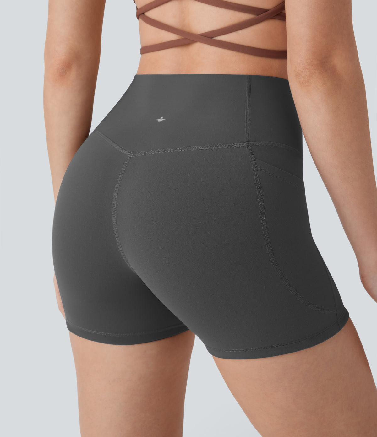 Halara UltraSculpt™ High Waisted Tummy Control Pocket Shaping Training Biker Shorts 3'' - Volcanic Ash