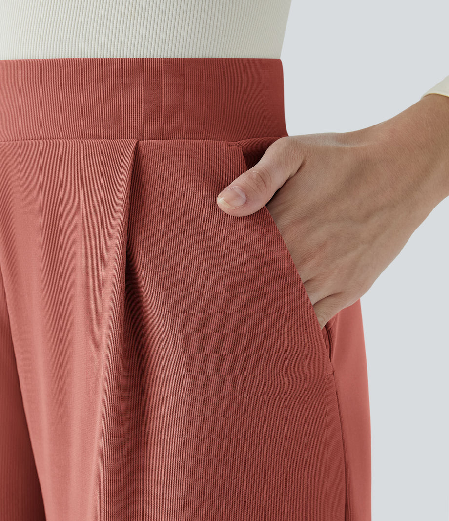 Halara Flex™ High Waisted Body Sculpt Waist-Slimming Pocket Wide Leg Micro Waffle Work Pants - Etruscan Red