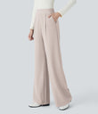 Halara Flex™ High Waisted Body Sculpt Waist-Slimming Pocket Wide Leg Micro Waffle Work Pants - Oat Milk