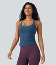 Scoop Neck Crisscross Back Crossover Hem Yoga Cami Top - Electric Blue