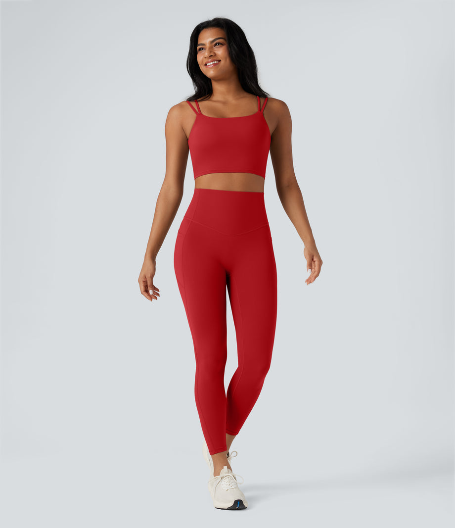 Halara UltraSculpt™ Double Straps Twisted Backless Cropped Yoga Tank Top - Aura Orange