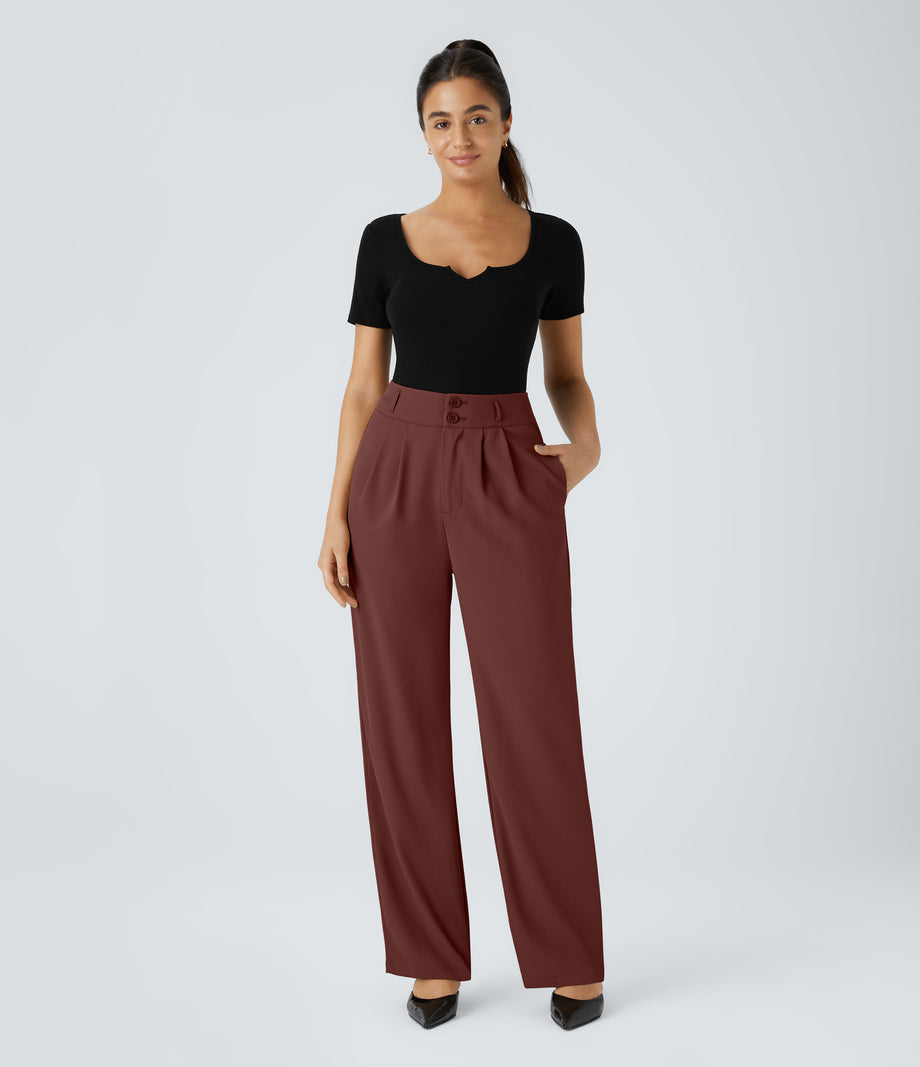 Halara Flex™ High Waisted Zipper Pocket Shirred Straight Leg Work Pants - Biking Red