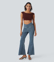Halara Flex™ High Waisted Crossover Pocket Washed Casual Jeans - Tide Blue Denim