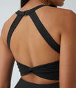 SoftlyZero™ Airy Backless Twisted Flare Low Support Dance Active Dress-Longer Length-Easy Peezy Edition A-D Cups - Black