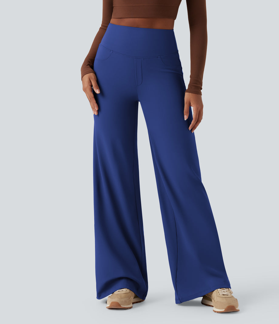 DayStretch High Waisted Tummy Control Wide Leg Baggy Yoga Pants with Pockets - Sodalite Blue