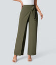 Halara Flex™ High Waisted Tie Side Wide Leg Work Pants - Burnt Olive